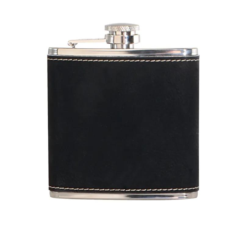 Leatherette Hip Flask Wrapped Stainless Steel Stitched - 6 oz - product view 2