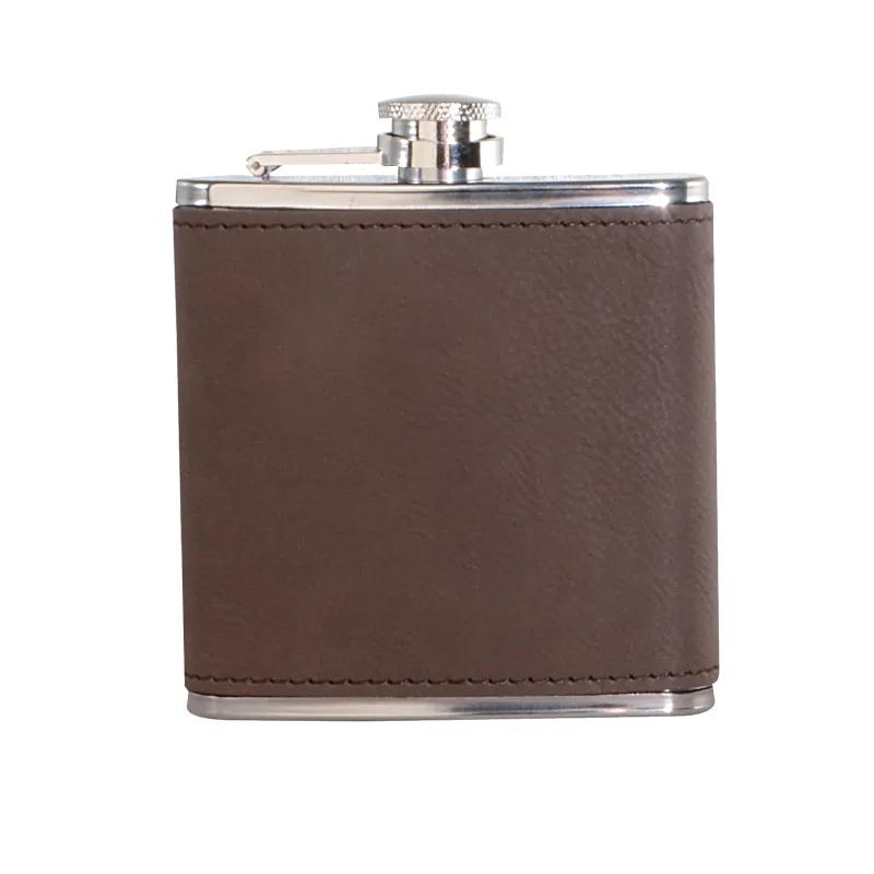 Leatherette Hip Flask Wrapped Stainless Steel Stitched - 6 oz - product view 3