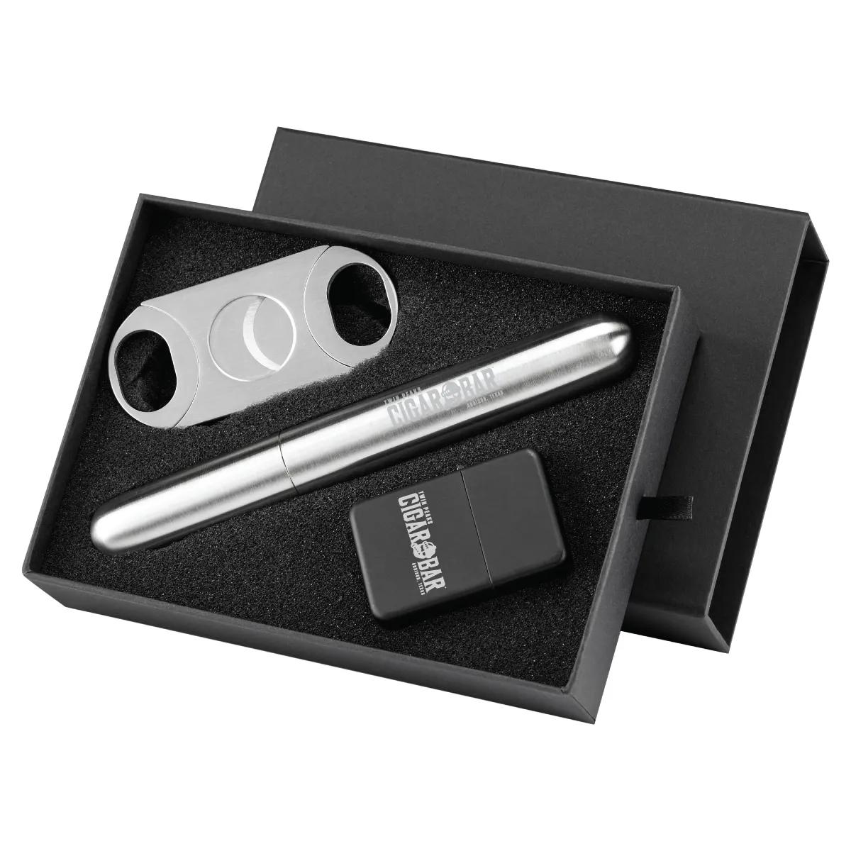 Cigar Gift Set Holder Lighter Cutter Cubano - 6 7/8 x 5 1/4 in