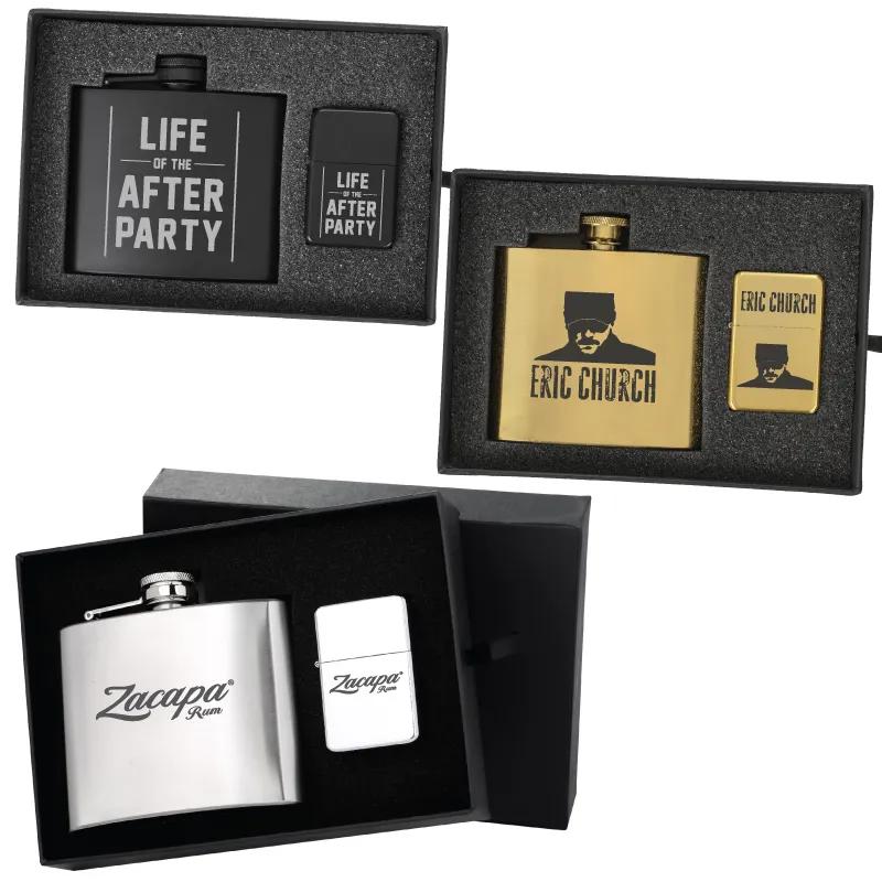 Flask Oil Lighter Gift Set Deluxe Stainless - 5 oz