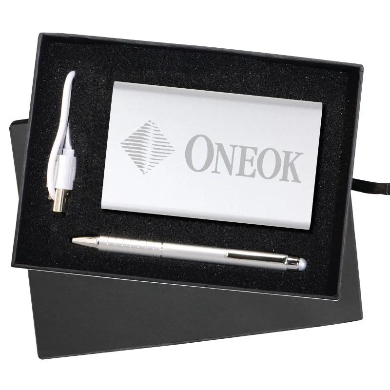 Power Bank Stylus Pen Gift Set Stainless Steel - 6.9 x 5.3 in