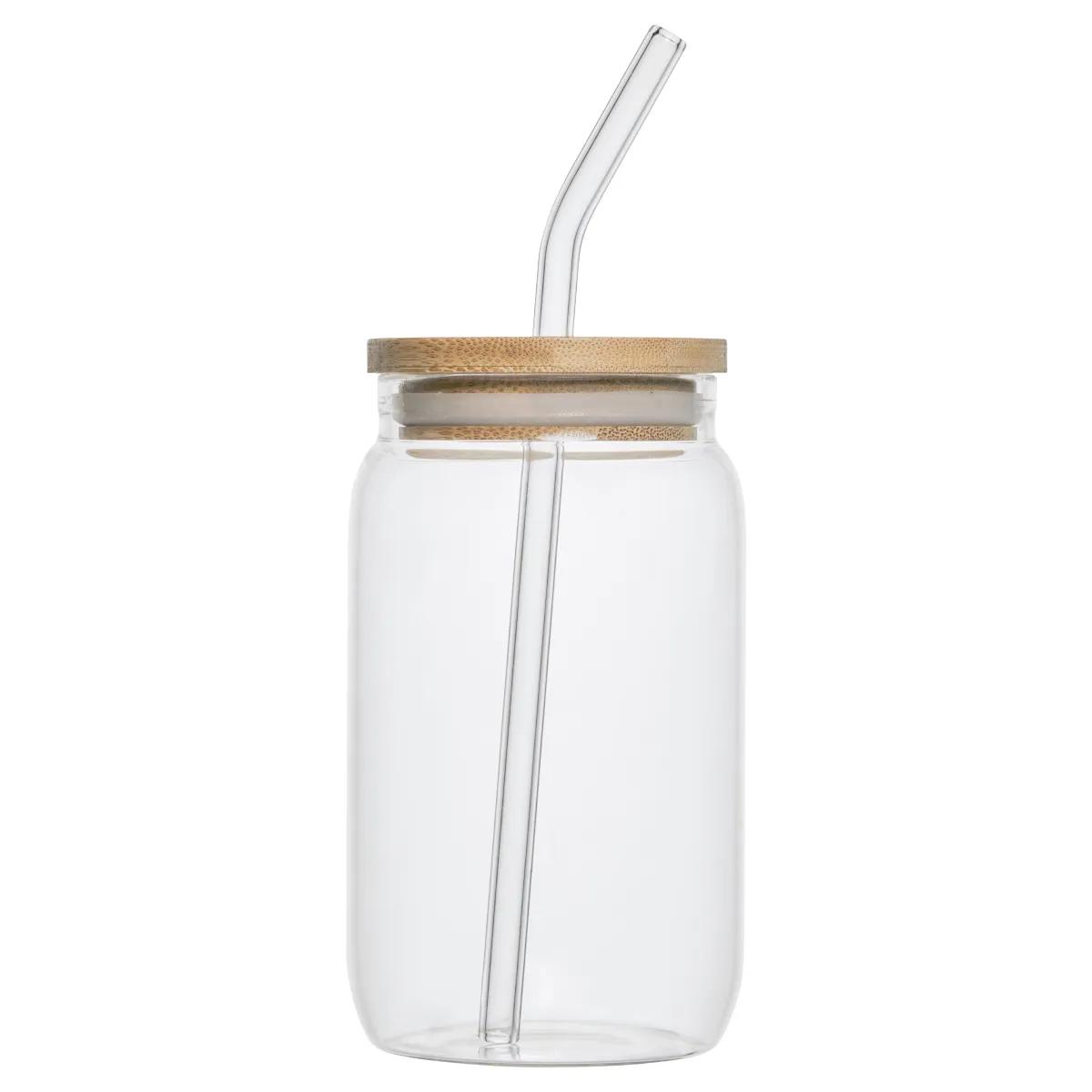 Glass Can Cup Bamboo Lid Glass Straw Set - 16 oz - product view 2