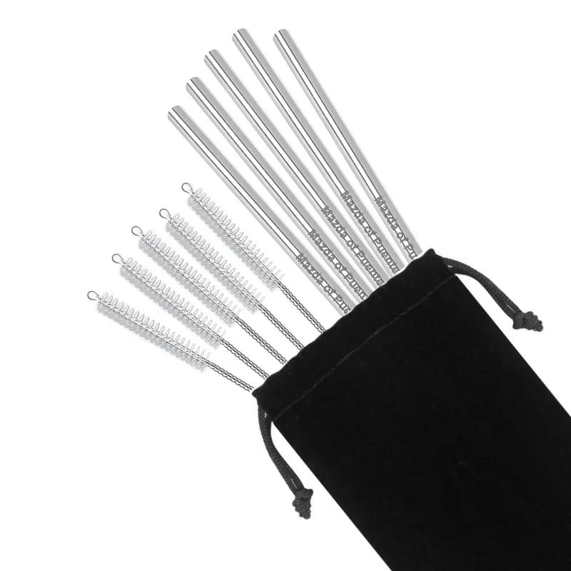 Stainless Steel Drinking Straws with Cleaning Brushes - 4 x 10 in (5 Pack)