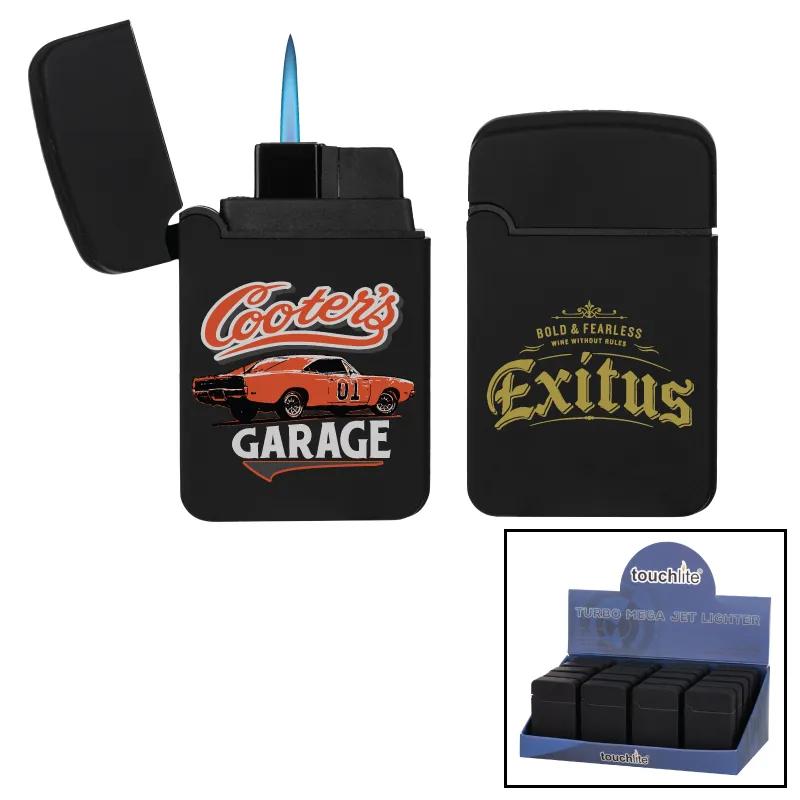 Flat Turbo Jet Lighter Blue Flame Rubberized - 2.5 in