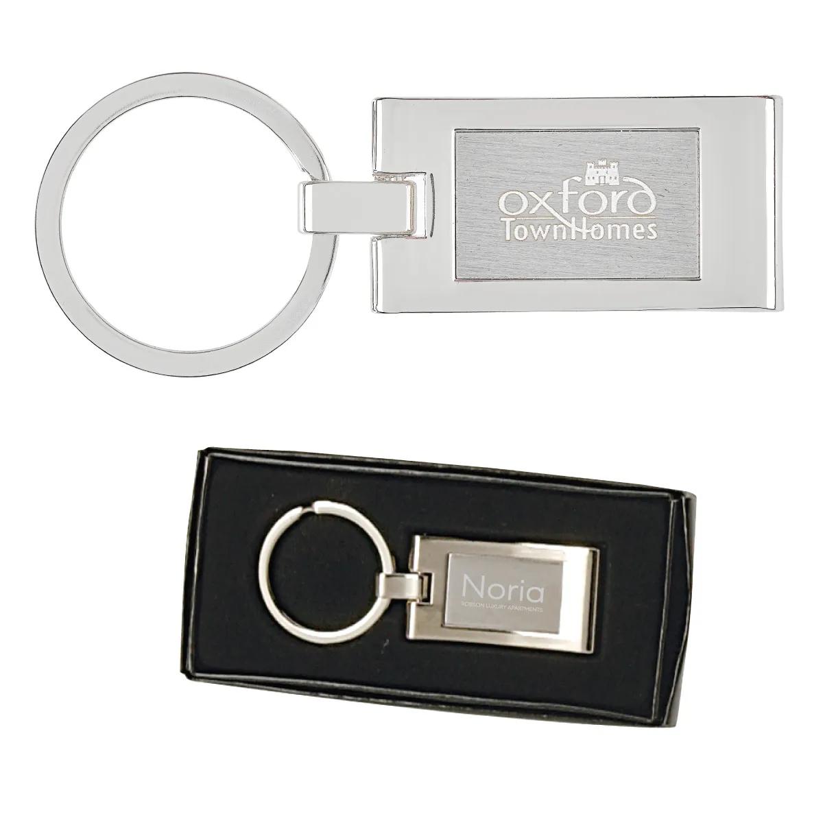 Sterling Silver Rectangle Keyring Brushed Metal - 1.6 in