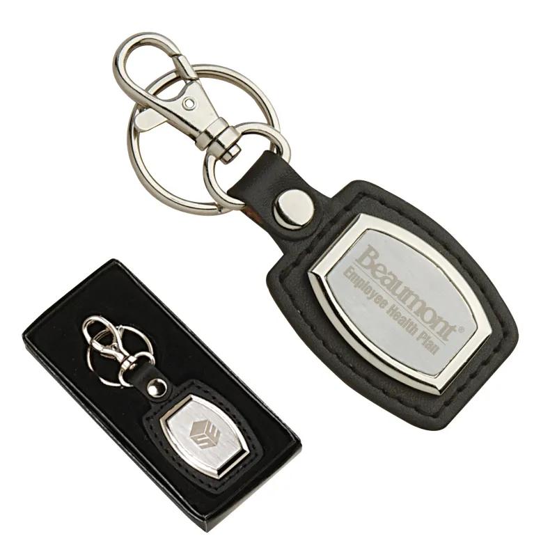 Leather Brushed Plate Keyring Synthetic Strap - 2.5 in