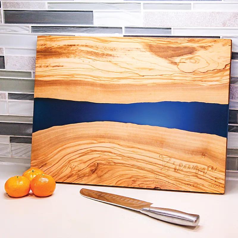 Olive Wood Cutting Board Blue Resin Handcrafted - 15.75 x 11.88 in - product view 5