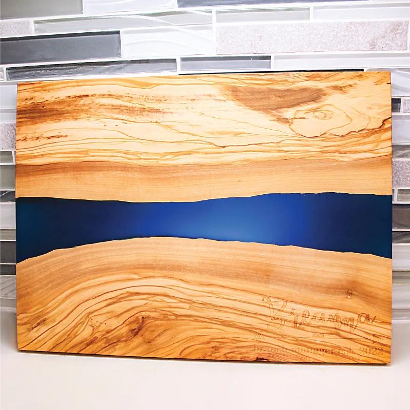 Olive Wood Cutting Board Blue Resin Handcrafted - 15.75 x 11.88 in - product view 6