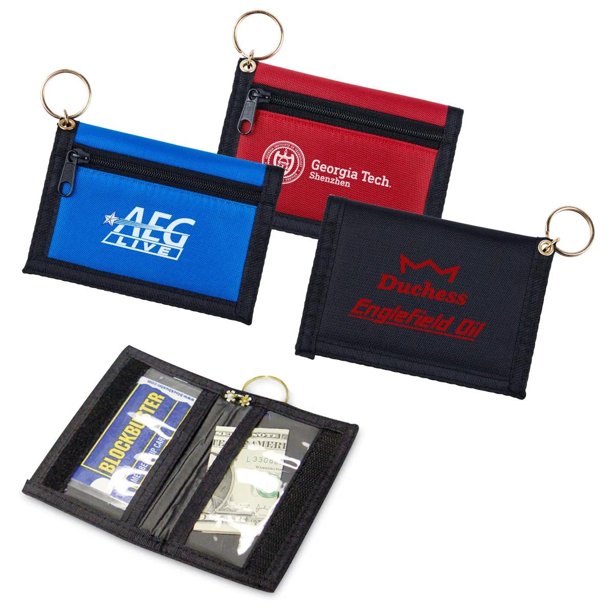 Keyring Wallet Nylon Clear Pockets Hook Loop - 4.5 x 3 in