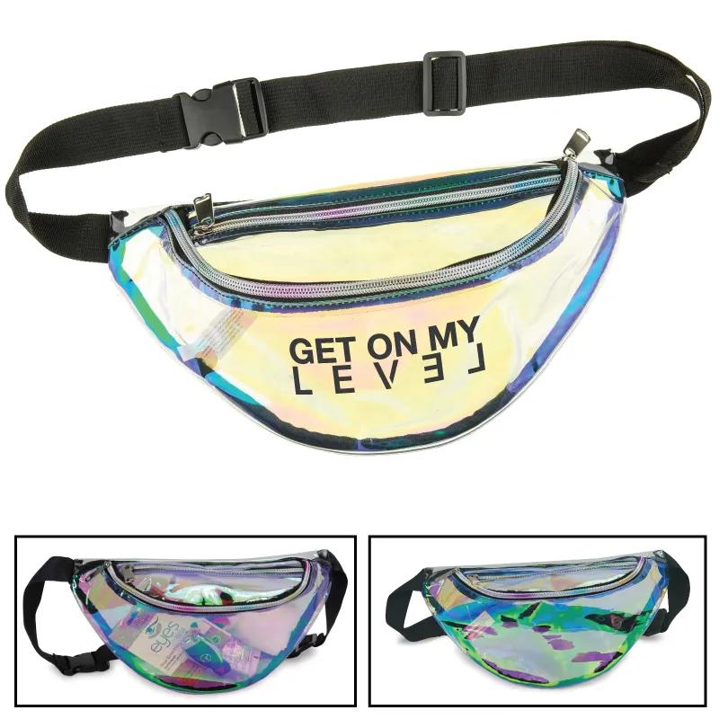Holographic Fanny Pack Reflective Clear PVC - 12.5 x 7 x 4 in