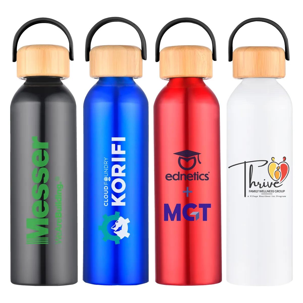 Aluminum Water Bottle Bamboo Lid Recycled - 24 oz