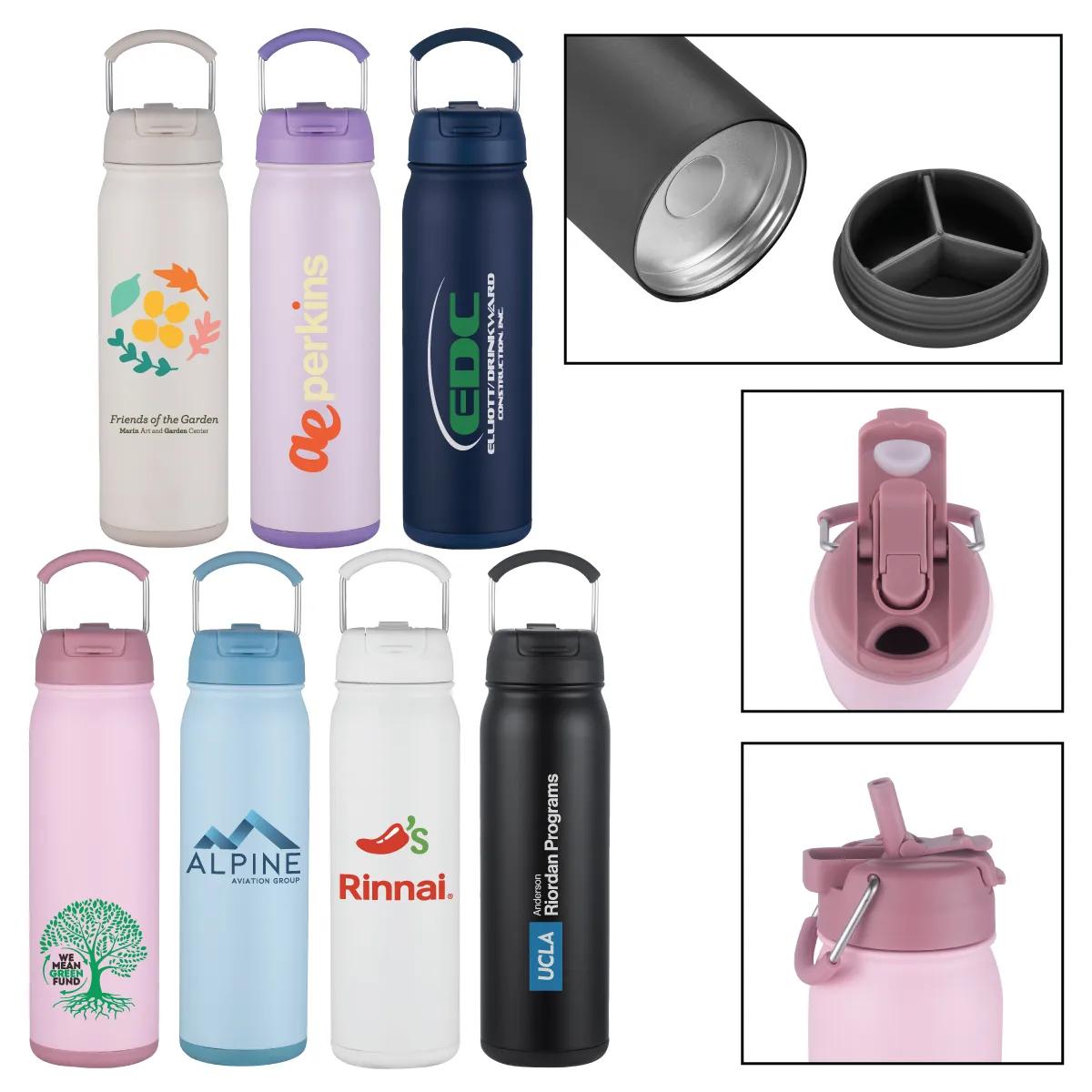 Water Bottle with Storage Compartment Straw - 24 oz