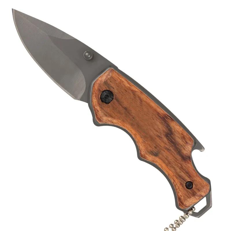 Folding Knife with Wooden Handle Beaded Chain - 3.4 in - product view 2