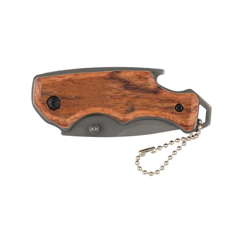 Folding Knife with Wooden Handle Beaded Chain - 3.4 in - product view 3