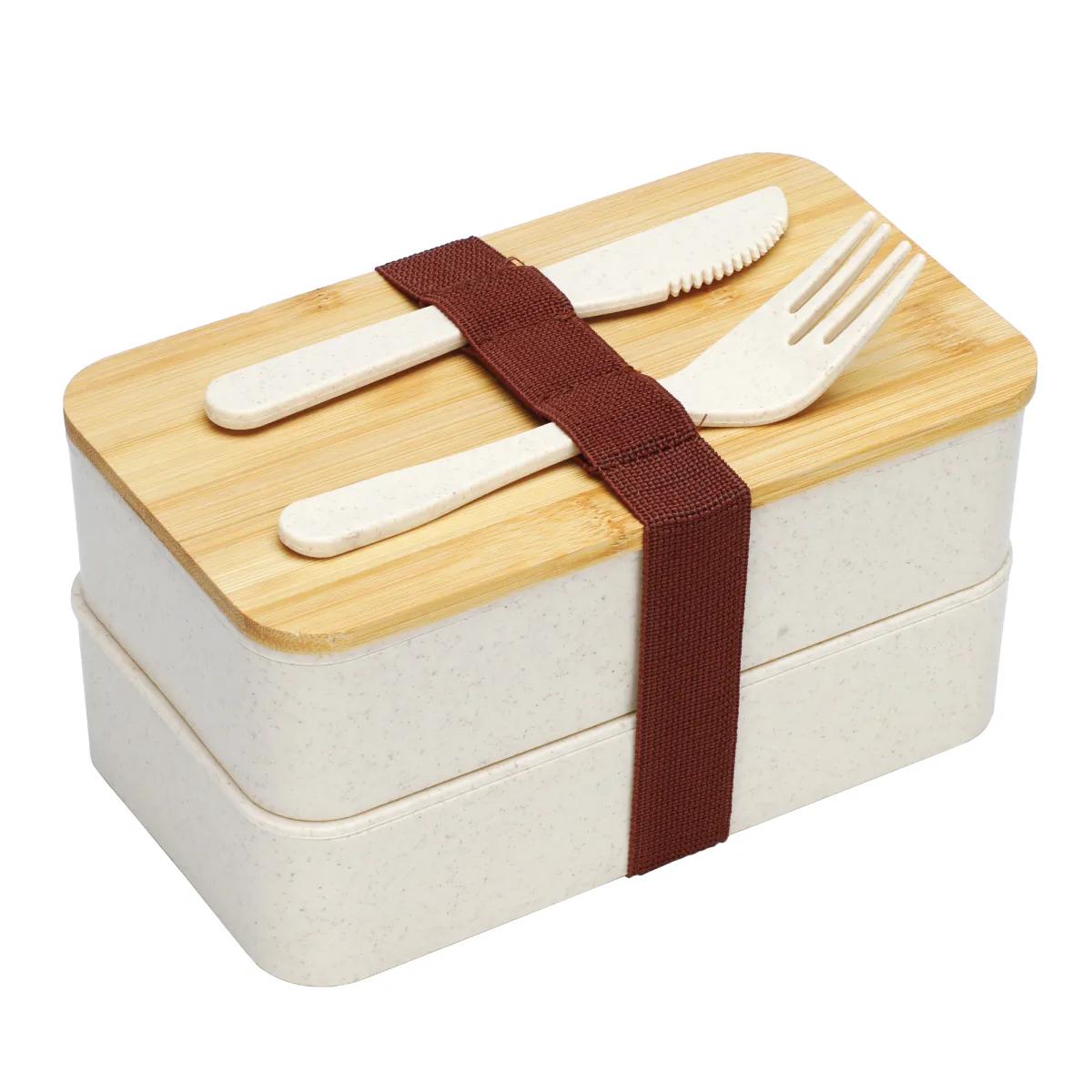 Lunch Box Set Wheat Straw Bento Bamboo Cover - 7.4 in - product view 5