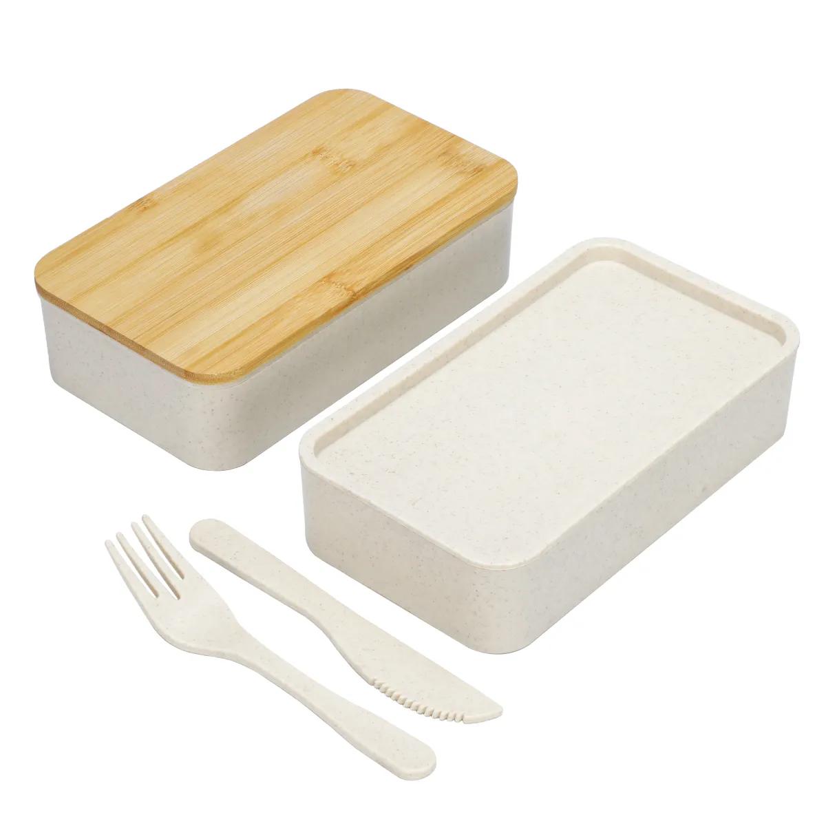 Lunch Box Set Wheat Straw Bento Bamboo Cover - 7.4 in - product view 6