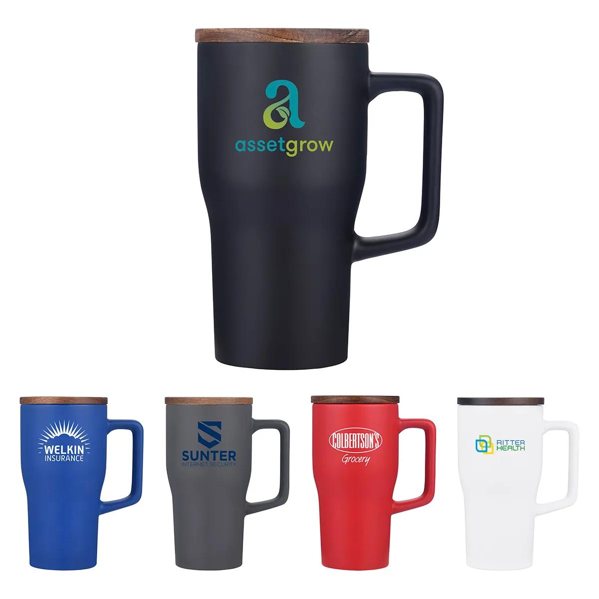 Element 18 oz Ceramic Mug w/ Wood Lid - promotional product with custom logo