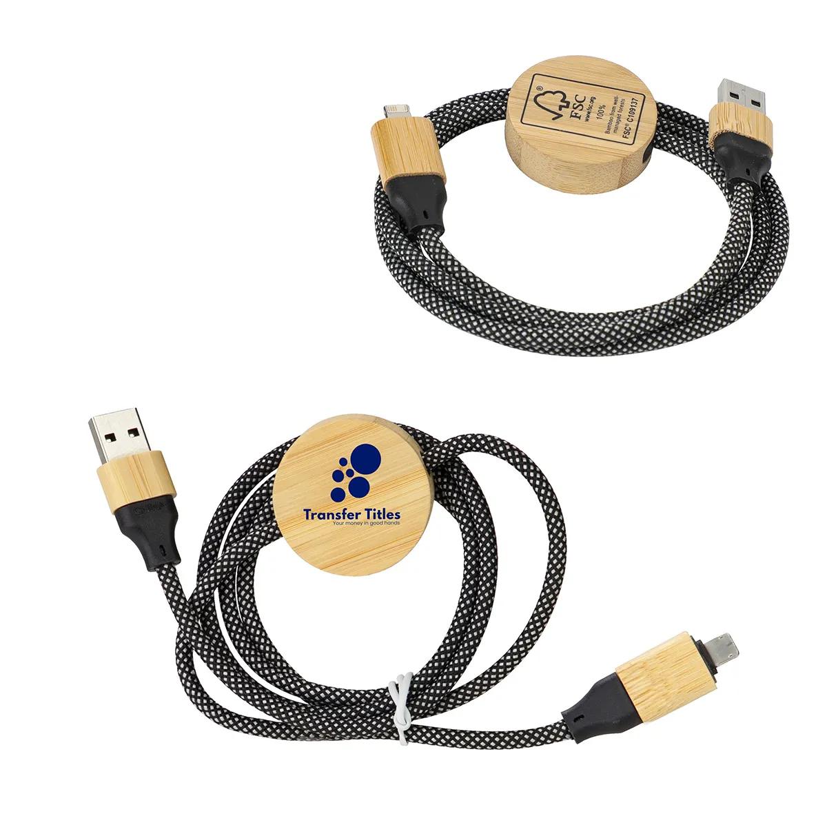 Bolt 4-in-1 39" Bamboo and RPET 100W Charging & Data Cable