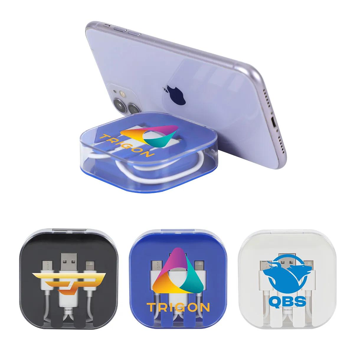 Tetra 4-in-1 Charging Cable With Recycled ABS Case & Built-In Phone Stand