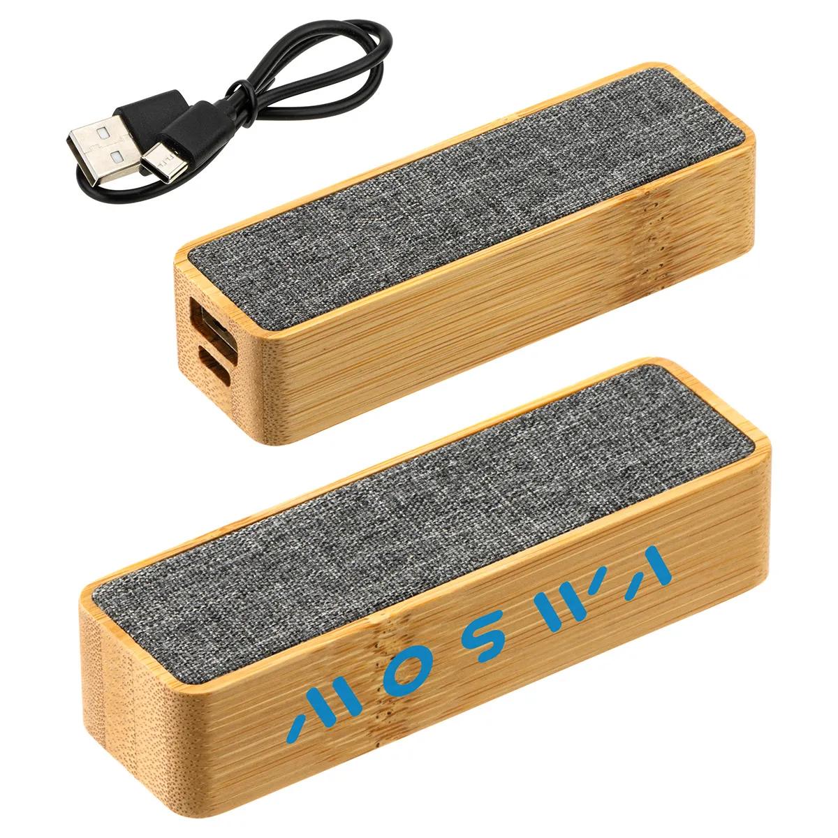 FSC® Bamboo/RPET 2000mAh Mini Power Bank - promotional product with custom logo