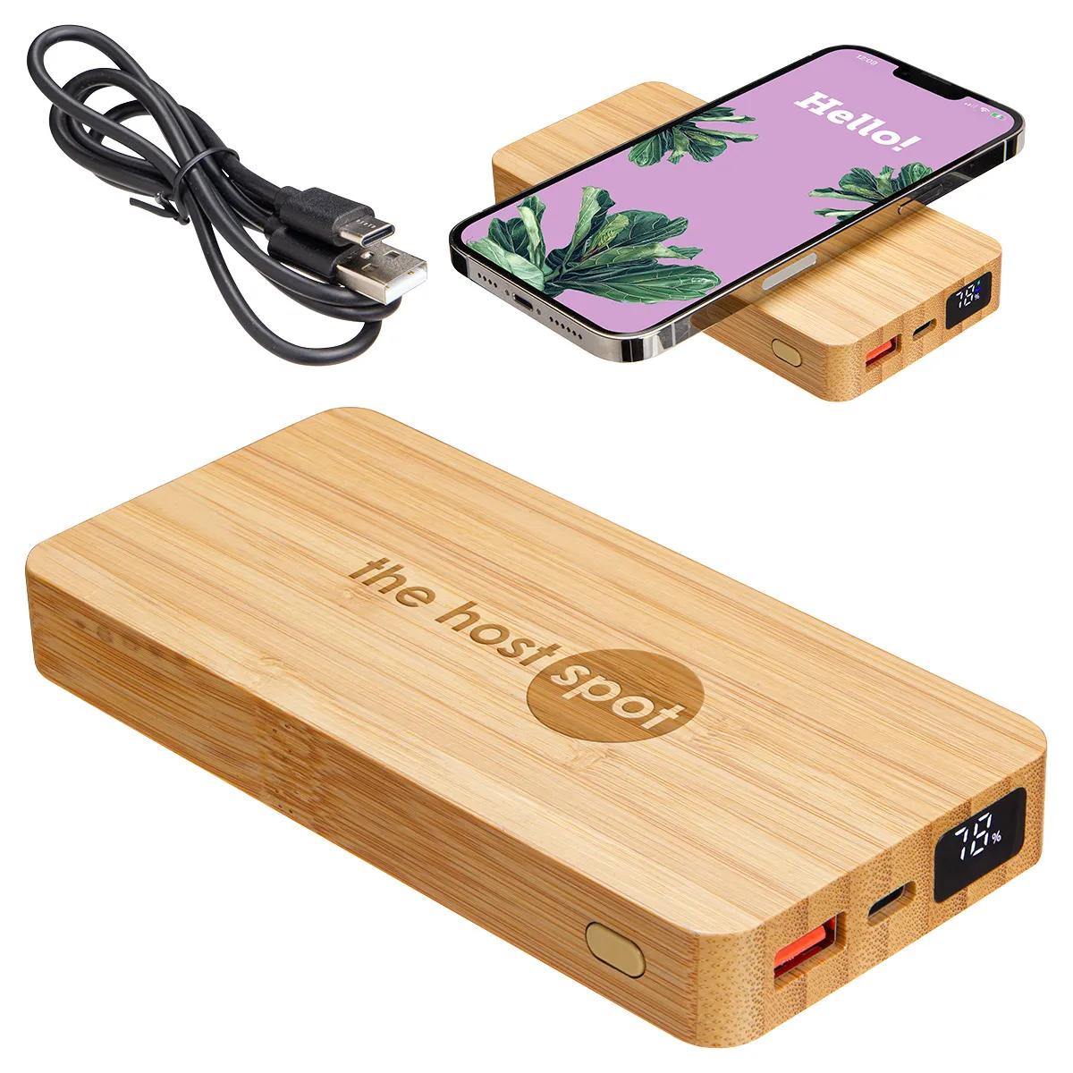 Bamboo 10000mAh Dual Port Power Bank with 10W Wireless Charger