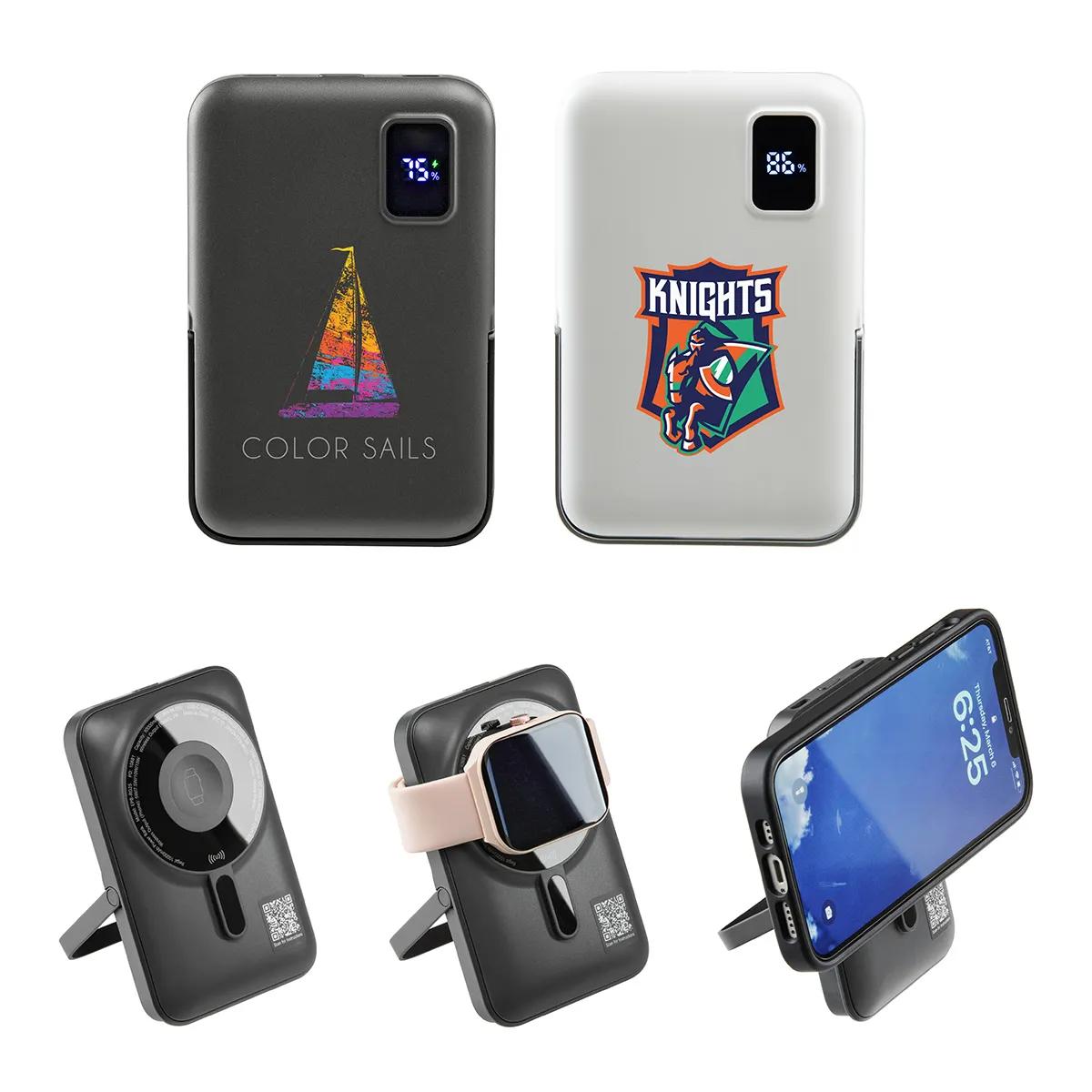 Regal 10000mAh 20W PD Power Bank w/15W Magnetic Wireless Charger, Watch Charger & Phone Stand - promotional product with custom logo