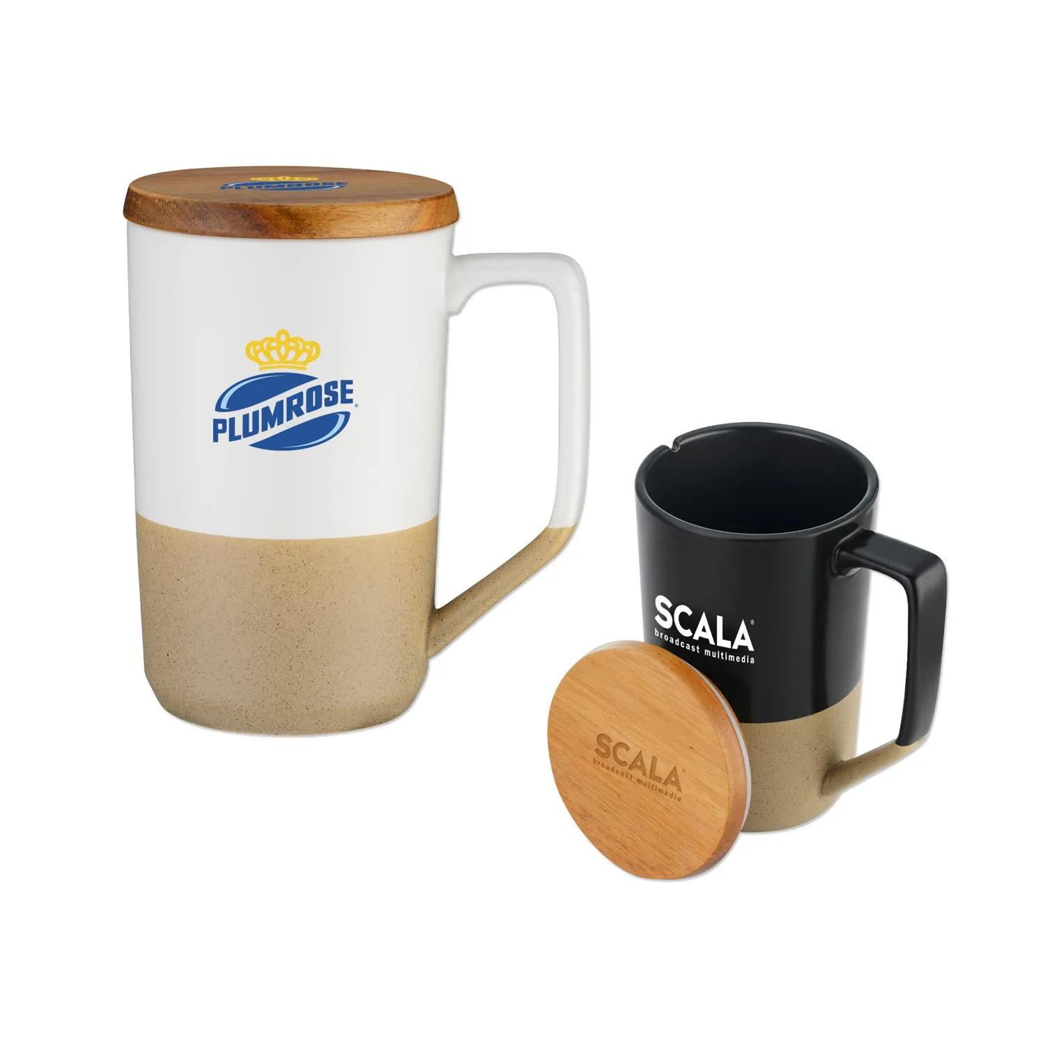 Two Tone Ceramic Mug with Lid Stoneware Coffee - 15 oz