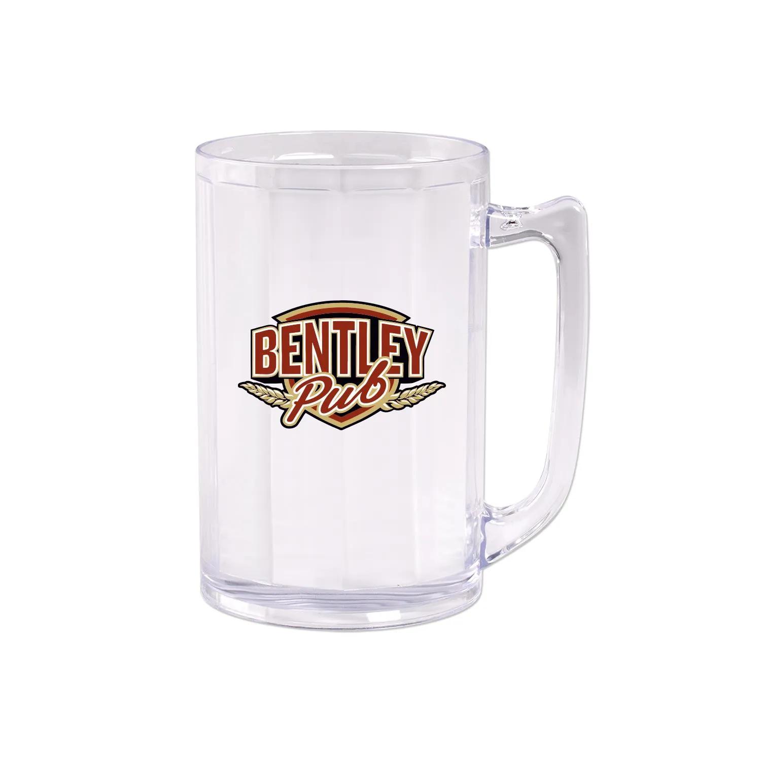 Beer Mug Plastic Fluted with Handle Clear - 16 oz