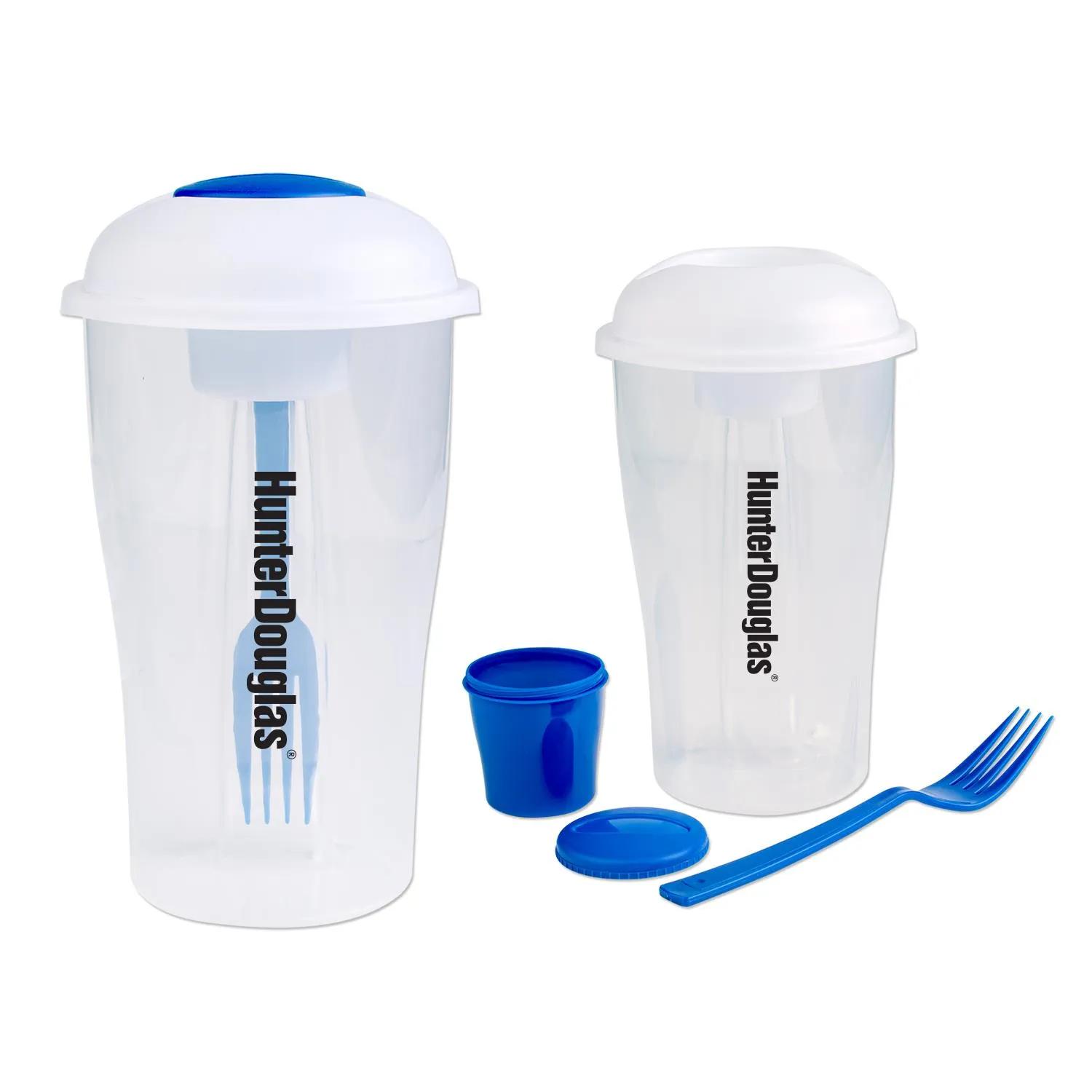 Salad Shaker Set 3-Piece Blue Container Fork Cup - 4 Cup