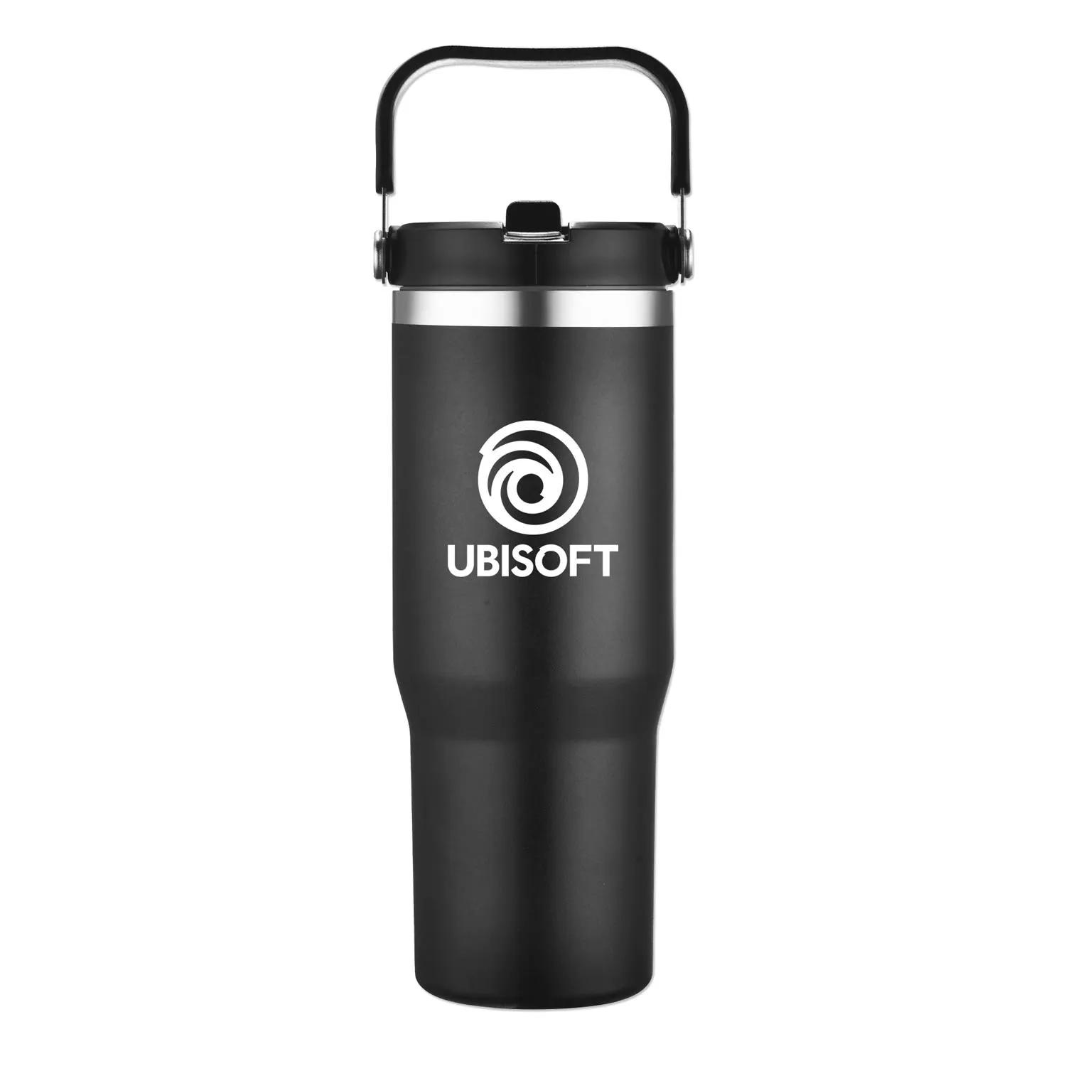 Travel Mug with Handle Built-in Straw Steel - 30 oz - product view 4