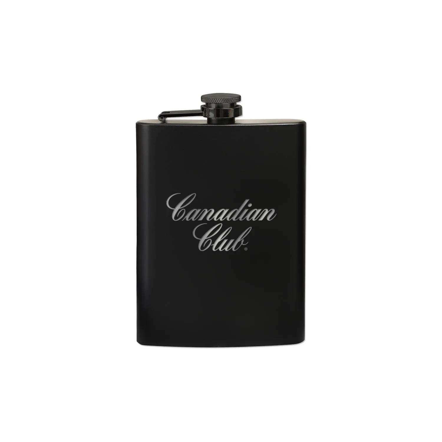 Hip Flask Matte Black Stainless Steel Hinged - 8 oz