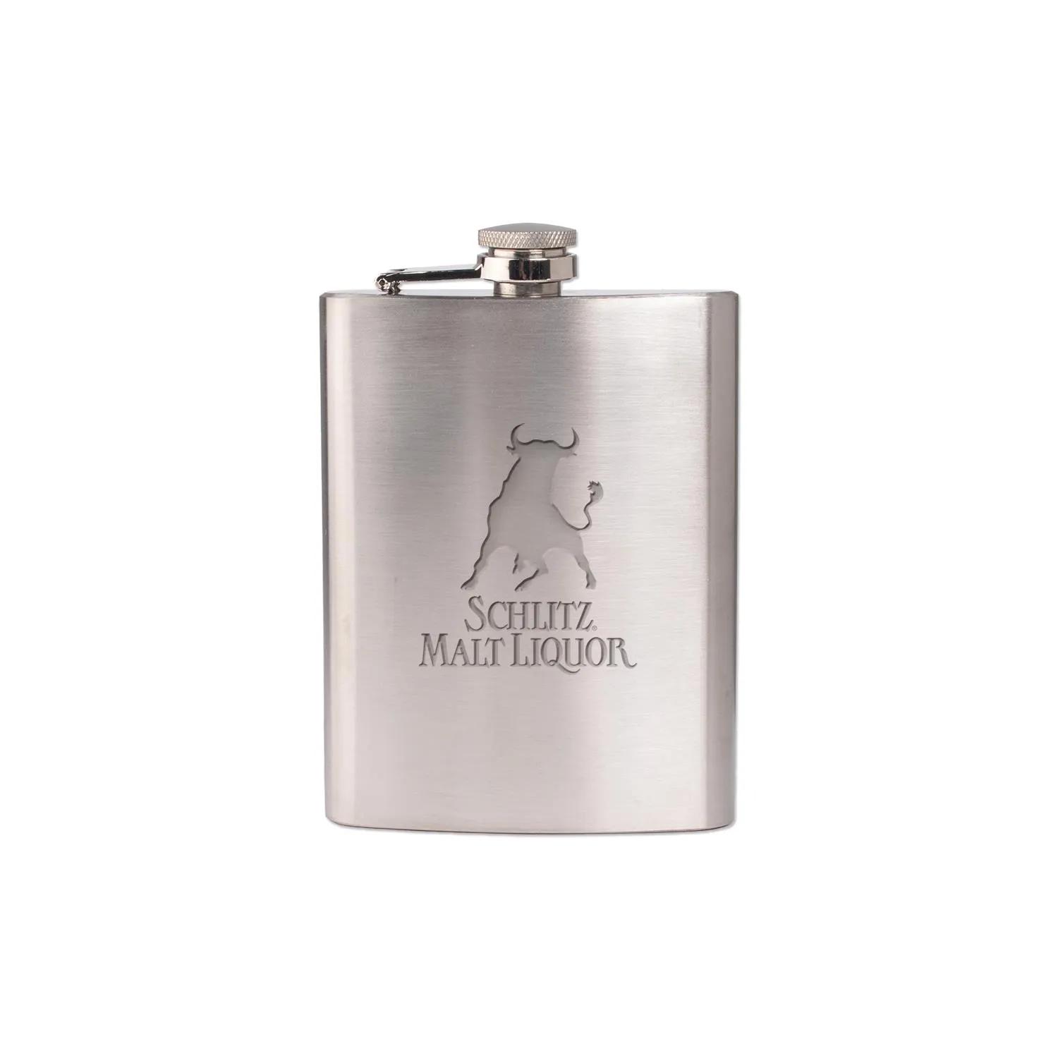 Hip Flask Brushed Stainless Steel Hinged - 8 oz