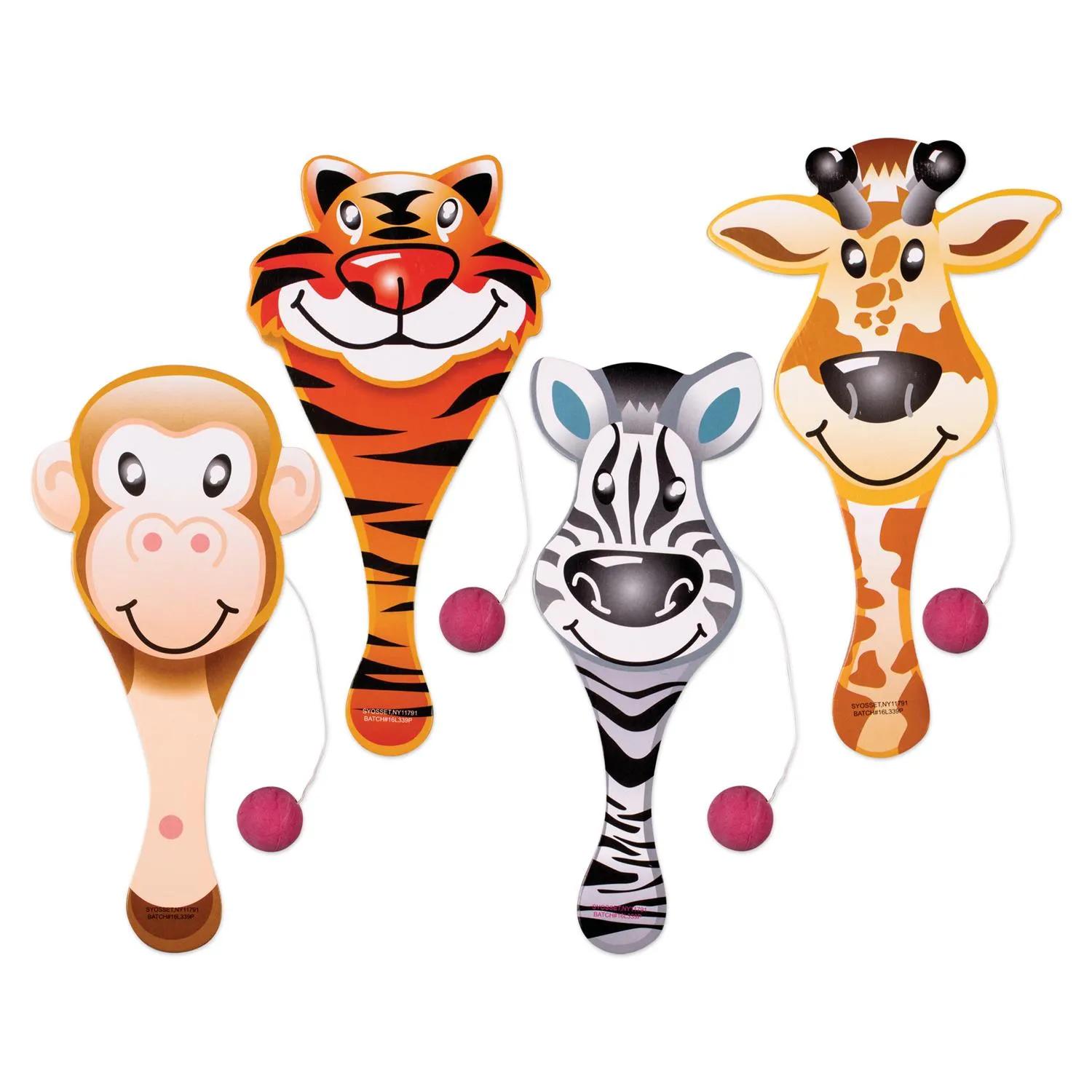 Animal Paddleballs Assorted Designs Fun Game - 9 in (24 Pack)