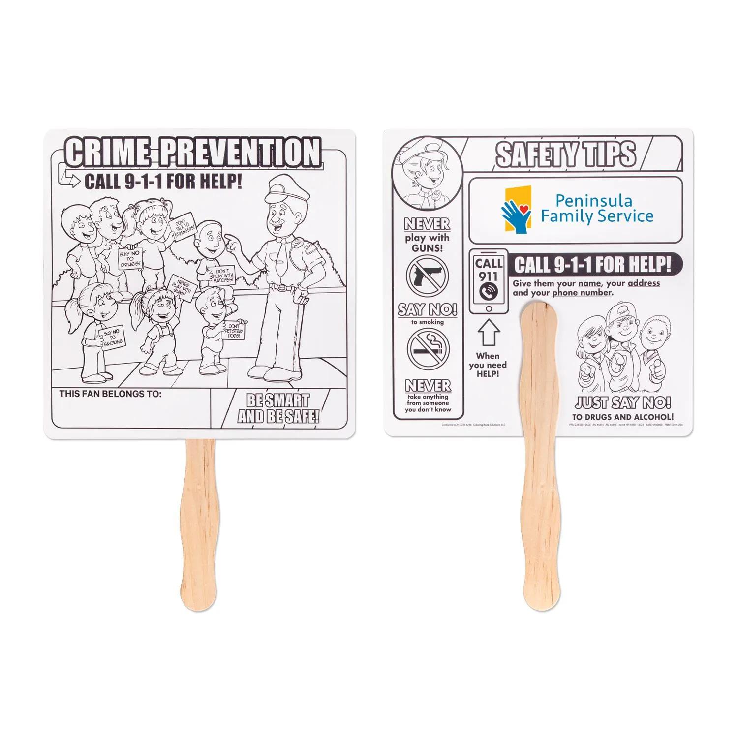 Custom Hand Fan Crime Prevention Educational Coloring