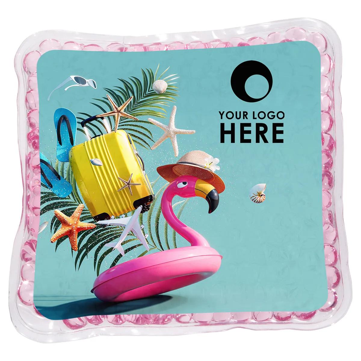 Pink Flamingo Tube Square Aqua Pearls™ Hot/Cold Pack - promotional product with custom logo