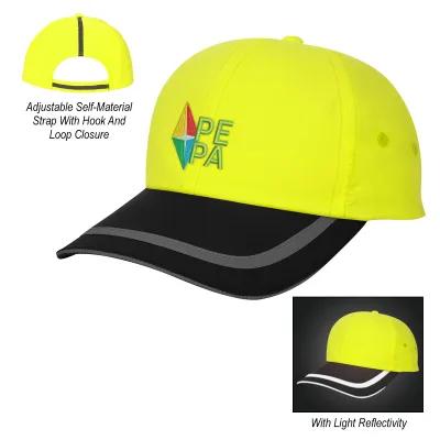 Safety Cap Reflective Stripe Polyester - 6 Panel