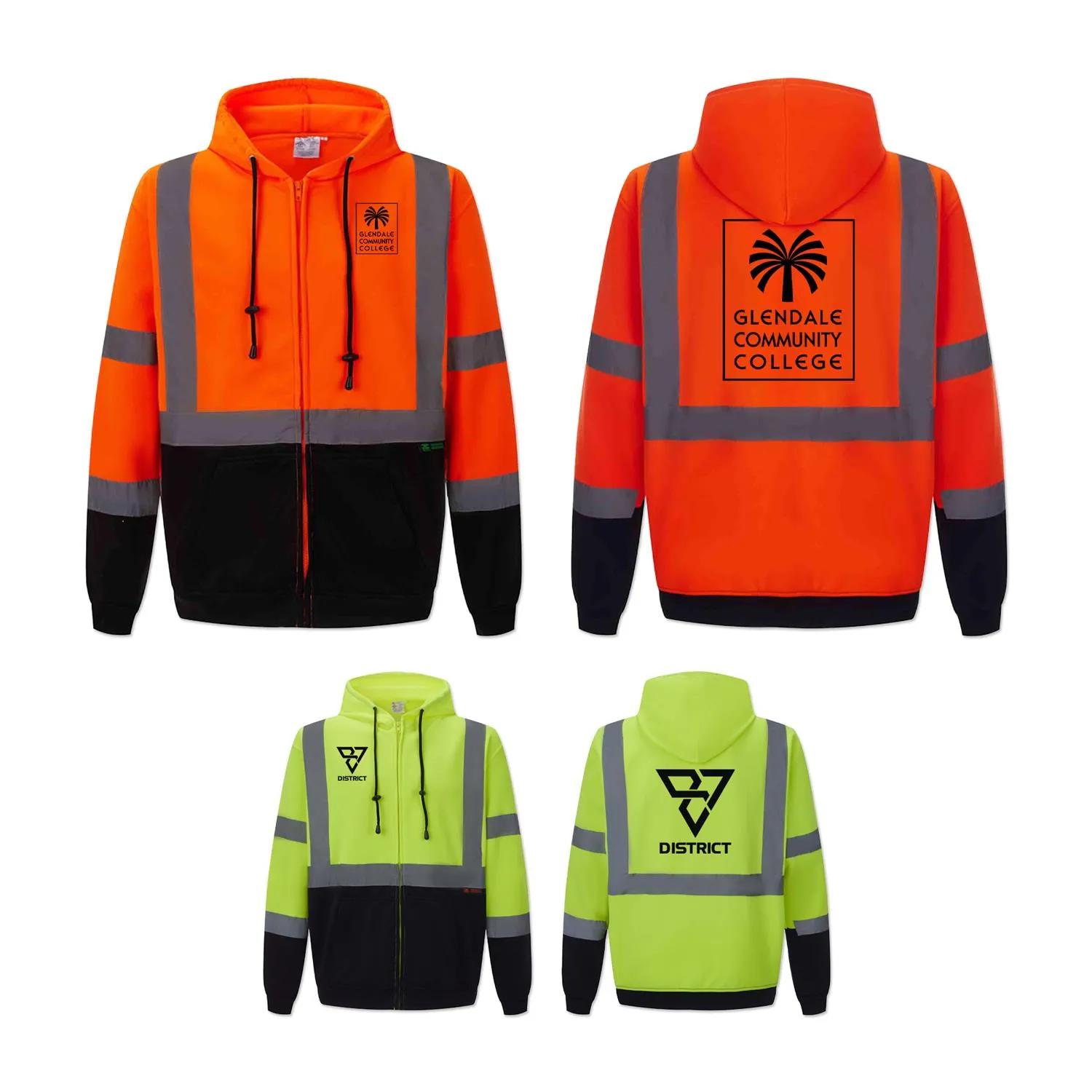 Safety Fleece Hoodie Jacket Full Zip Polyester Hi-Vis