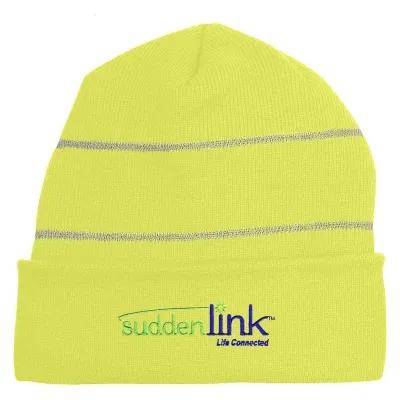 Beanie Knit Reflective Stripes Acrylic - One Size