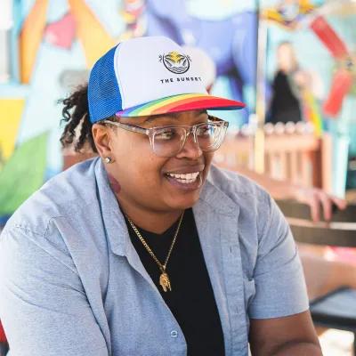 Rainbow Trucker Cap - 5 Panel Mesh Back Snap - product view 4