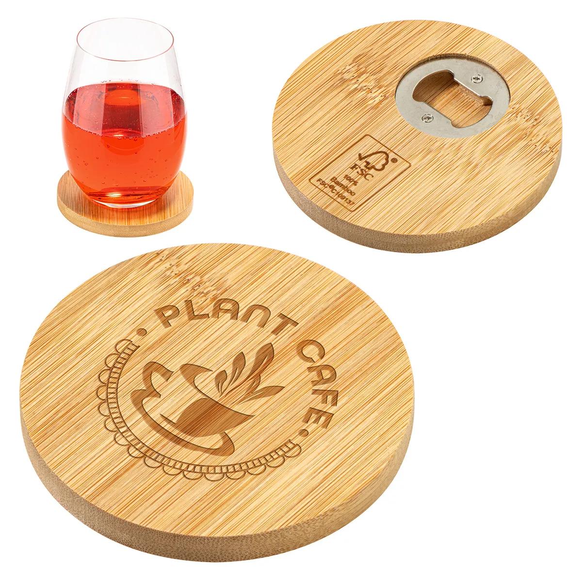 Bamboo Coaster with Bottle Opener