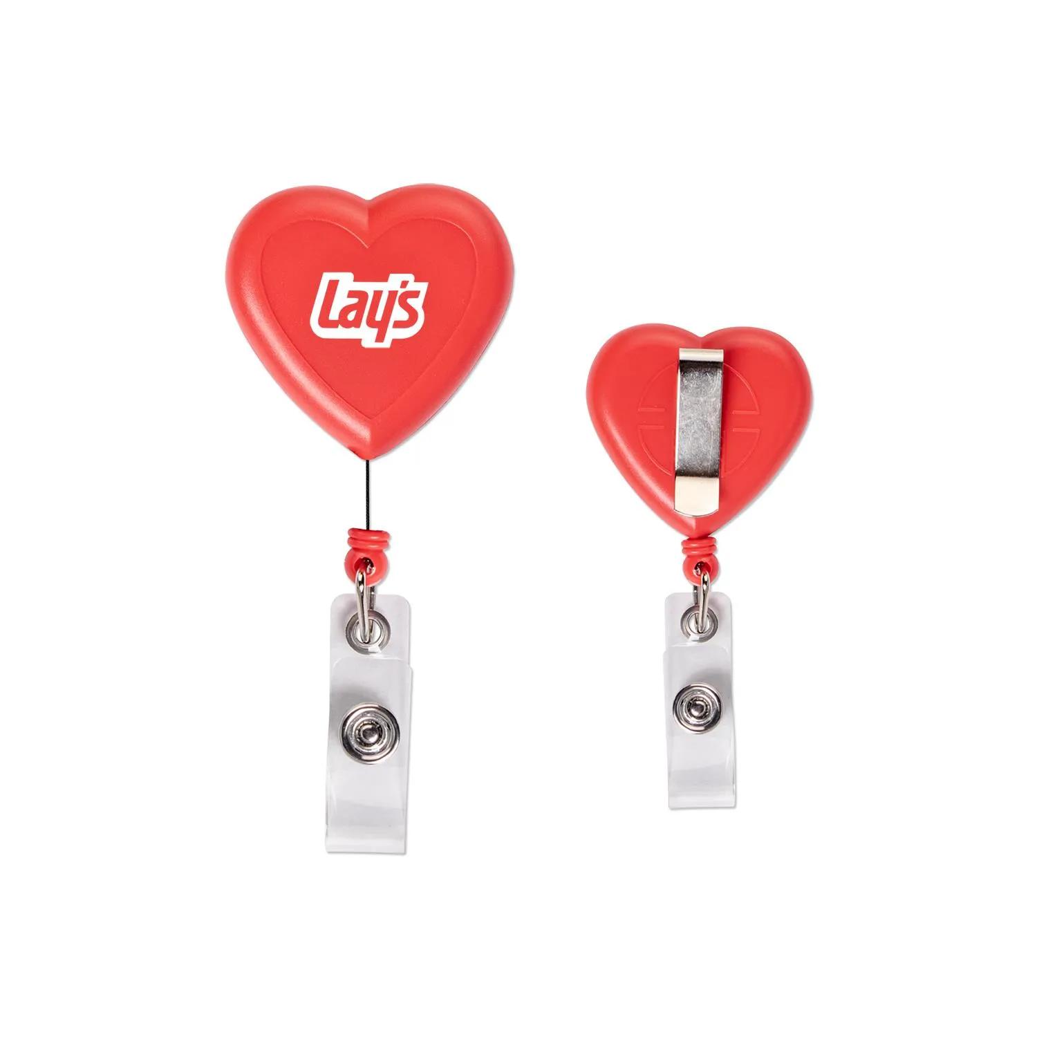 Heart Shaped Badge Reel Retractable Cord Swivel Clip