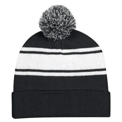 Two-Tone Knit Pom Beanie with Cuff - Acrylic (One Size) - product view 4