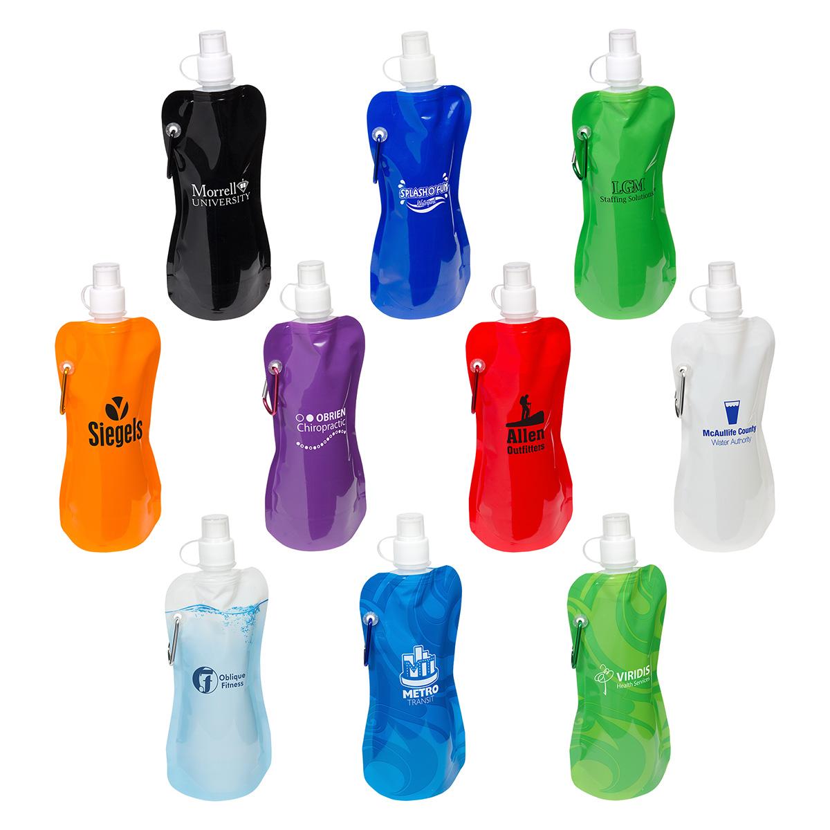 Flex Foldable 16 oz Water Bottle with Carabiner - promotional product with custom logo
