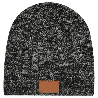 Knit Beanie with Leatherette Patch - Acrylic (One Size) - product view 2