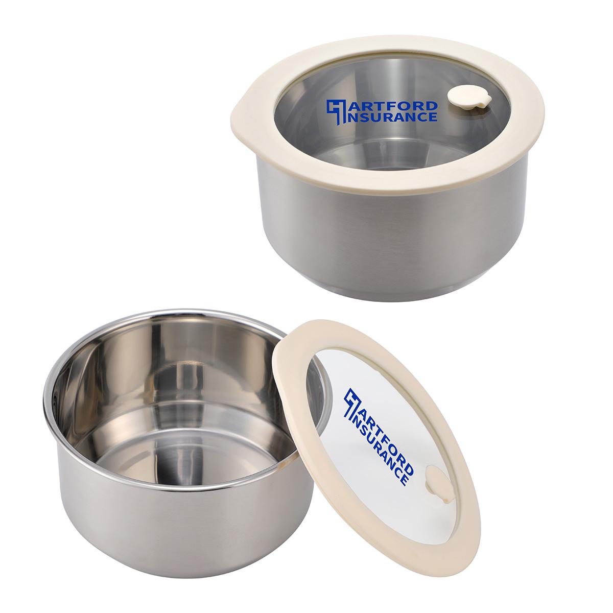 Prima 38 oz Microwaveable Stainless Steel Bowl With Vented Glass Lid