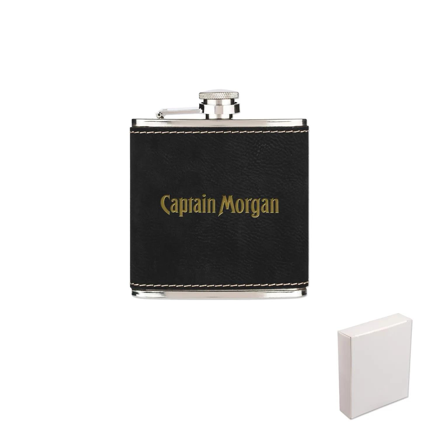 Hip Flask Stainless Steel Leatherette Wrapped - 6 oz - product view 2