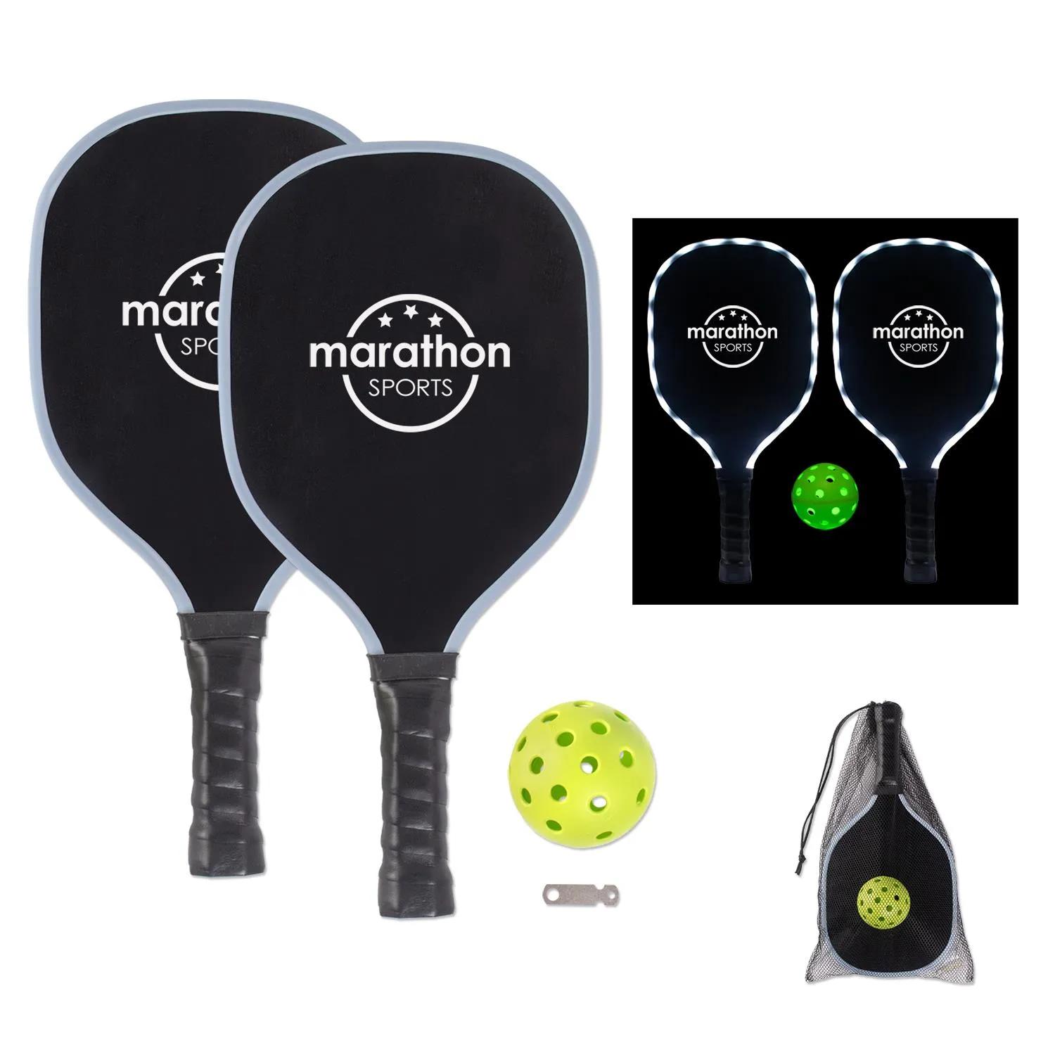 LED Pickleball Set Glow Dark Ball Mesh Bag Included