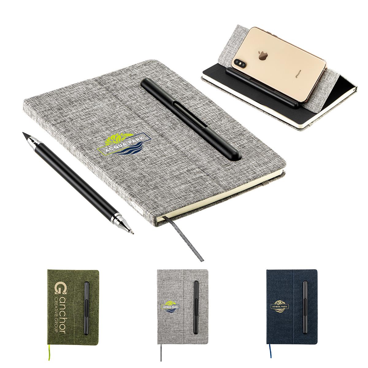 Boardroom Hardcover Journal with Built-In Phone Stand and Pen