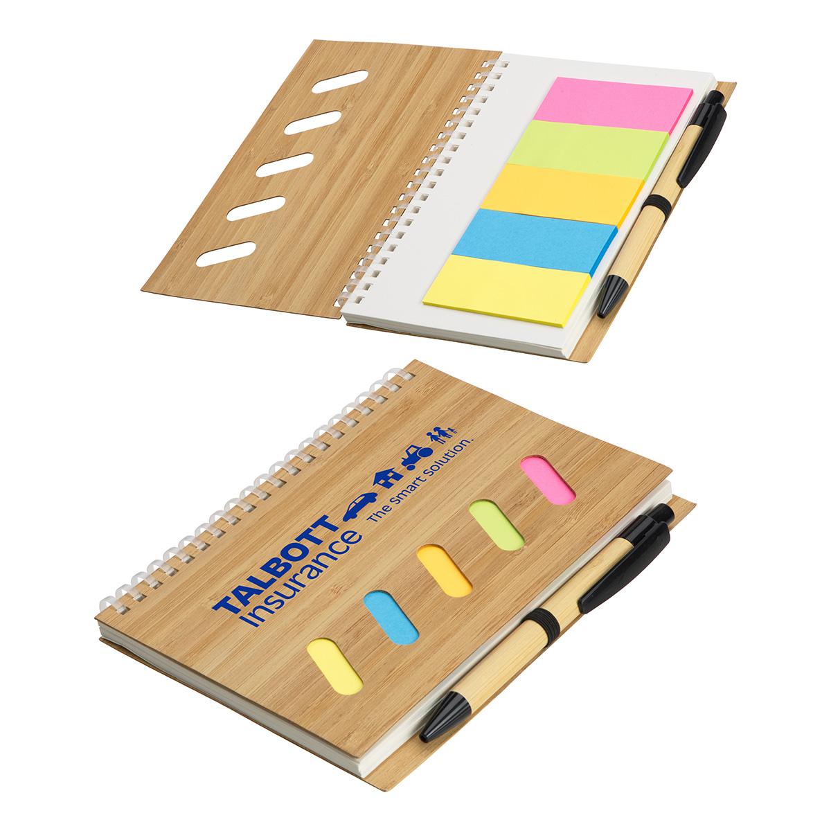 Bamboo Soft Spiral Notebook With Sticky Notes