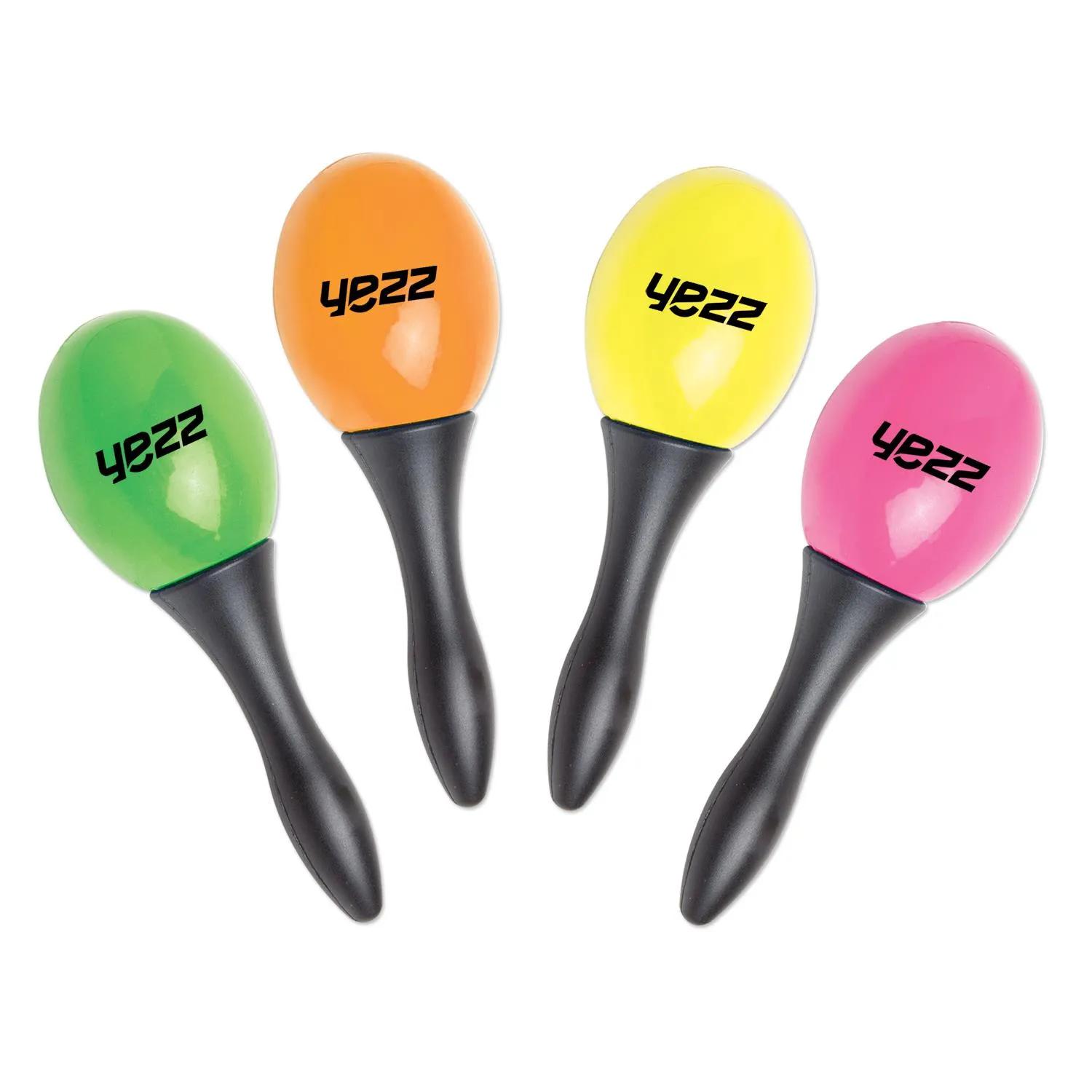 Mini Maracas Neon Plastic Black Handle - 5 in